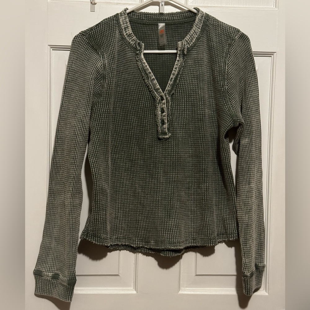 Mono B Long Sleeve Mineral Washed Distressed Top